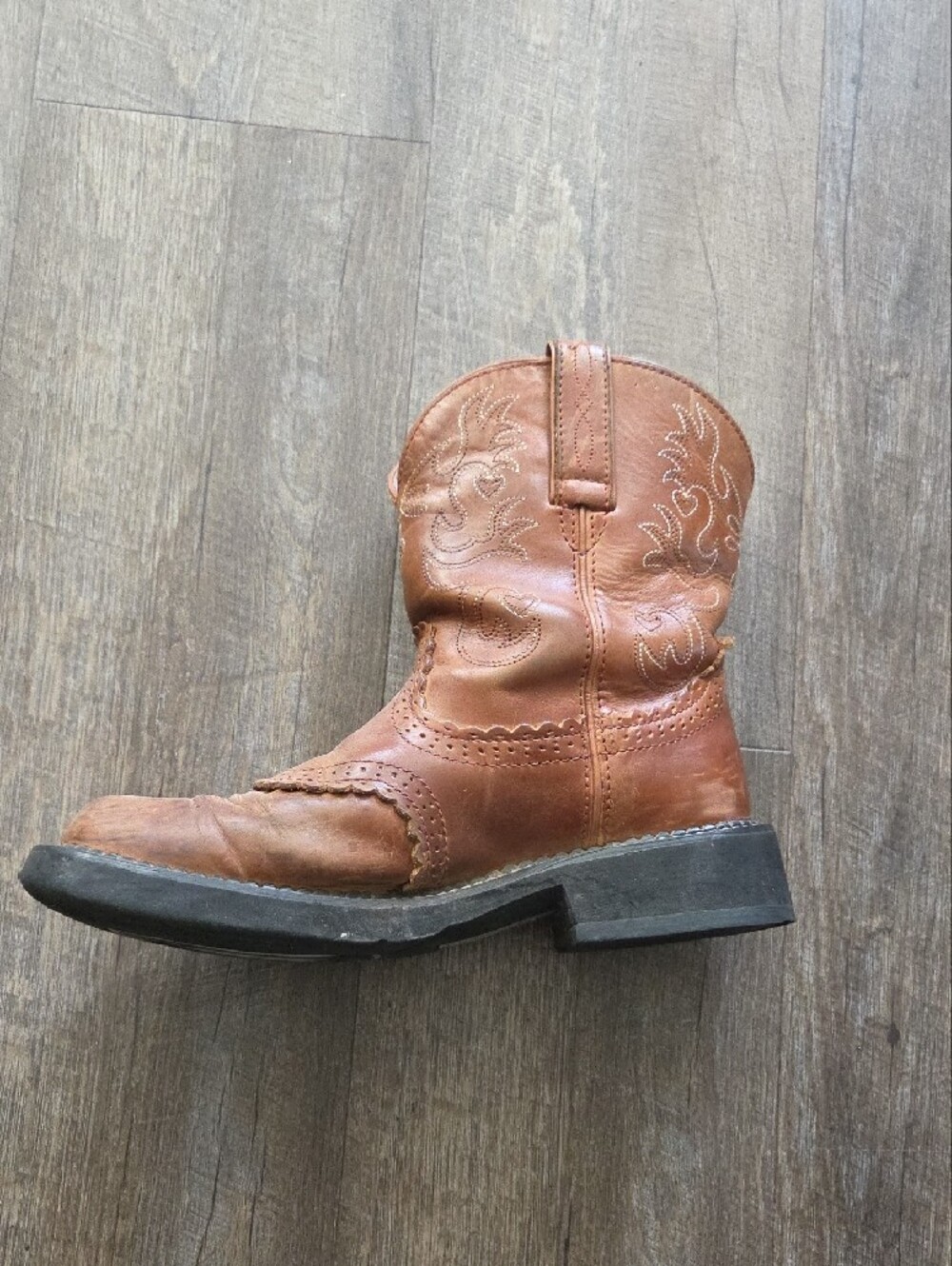 Ariat Tan and Light Blue Leather Western Boot Interior - Picture 5 of 13